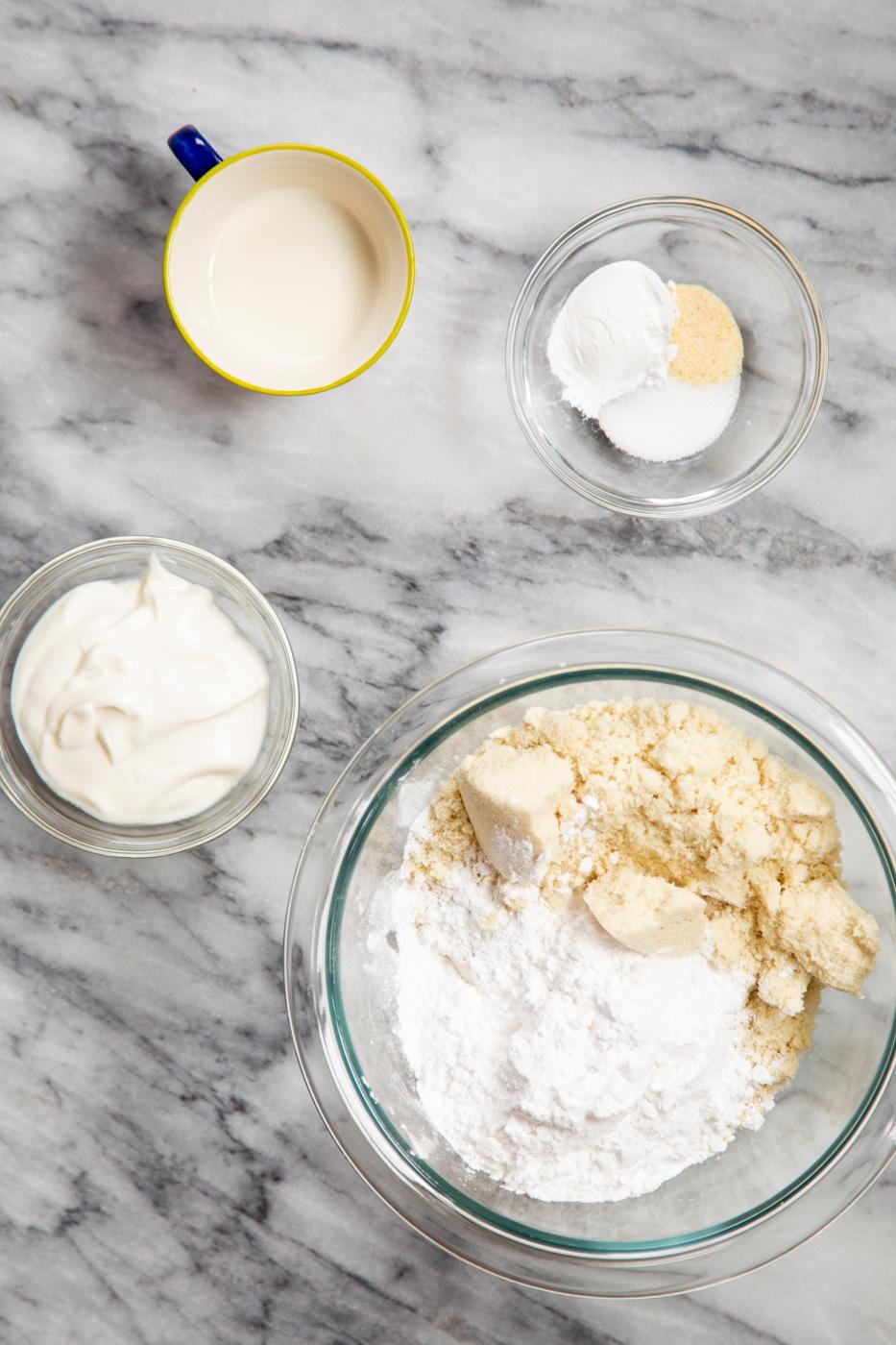 overhead shot of ingredients needed for making vegan naan