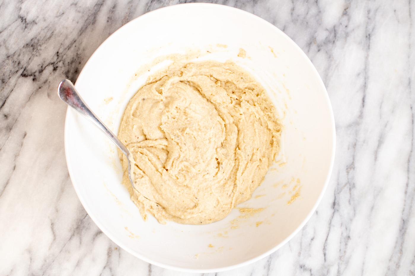 glutenfree focaccia bread dough in a white bowl