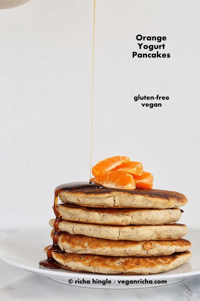 Gluten-free Orange Yogurt Pancakes and Multigrain Pancake Mix. Vegan Gum-free Recipe