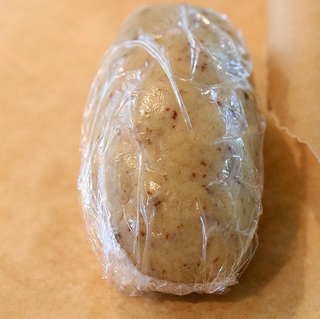 chilled vegan sugar cookie dough wrapped in cling film