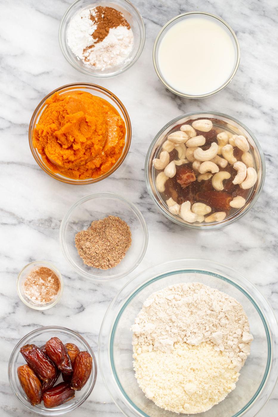 ingredients needed for making mini vegan gluten free pumpkin pies