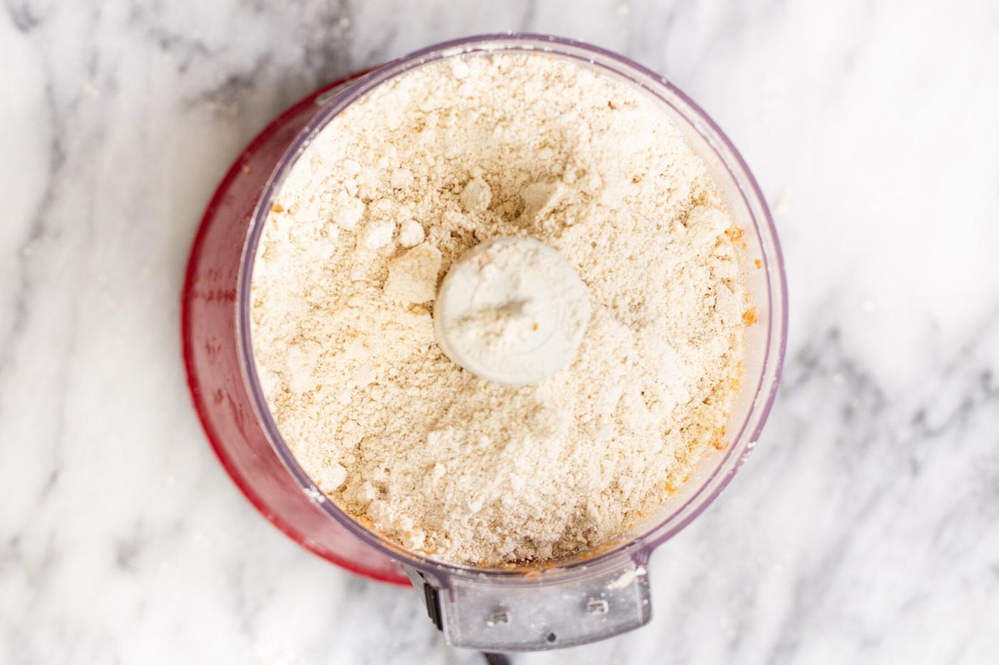 dry ingredients for glutenfree pie crust in a food processor