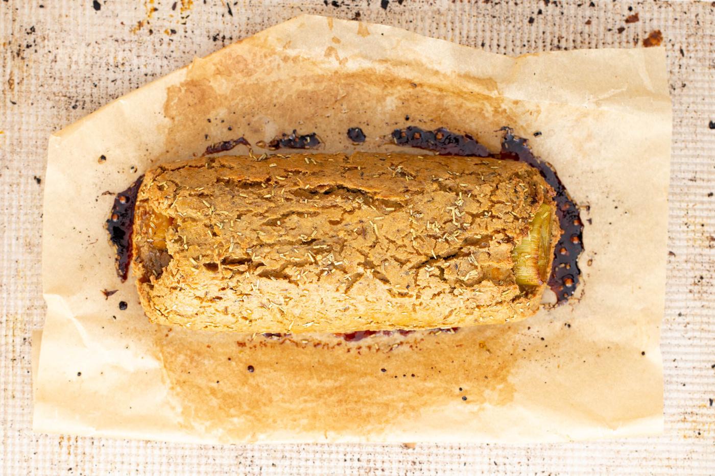 glazed chickpea roast on a piece of parchment paper