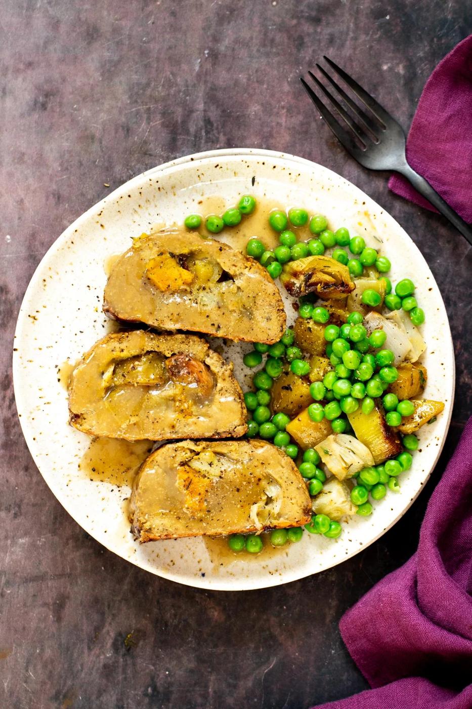 vegan glutenfree holiday roast with a side of vegetables