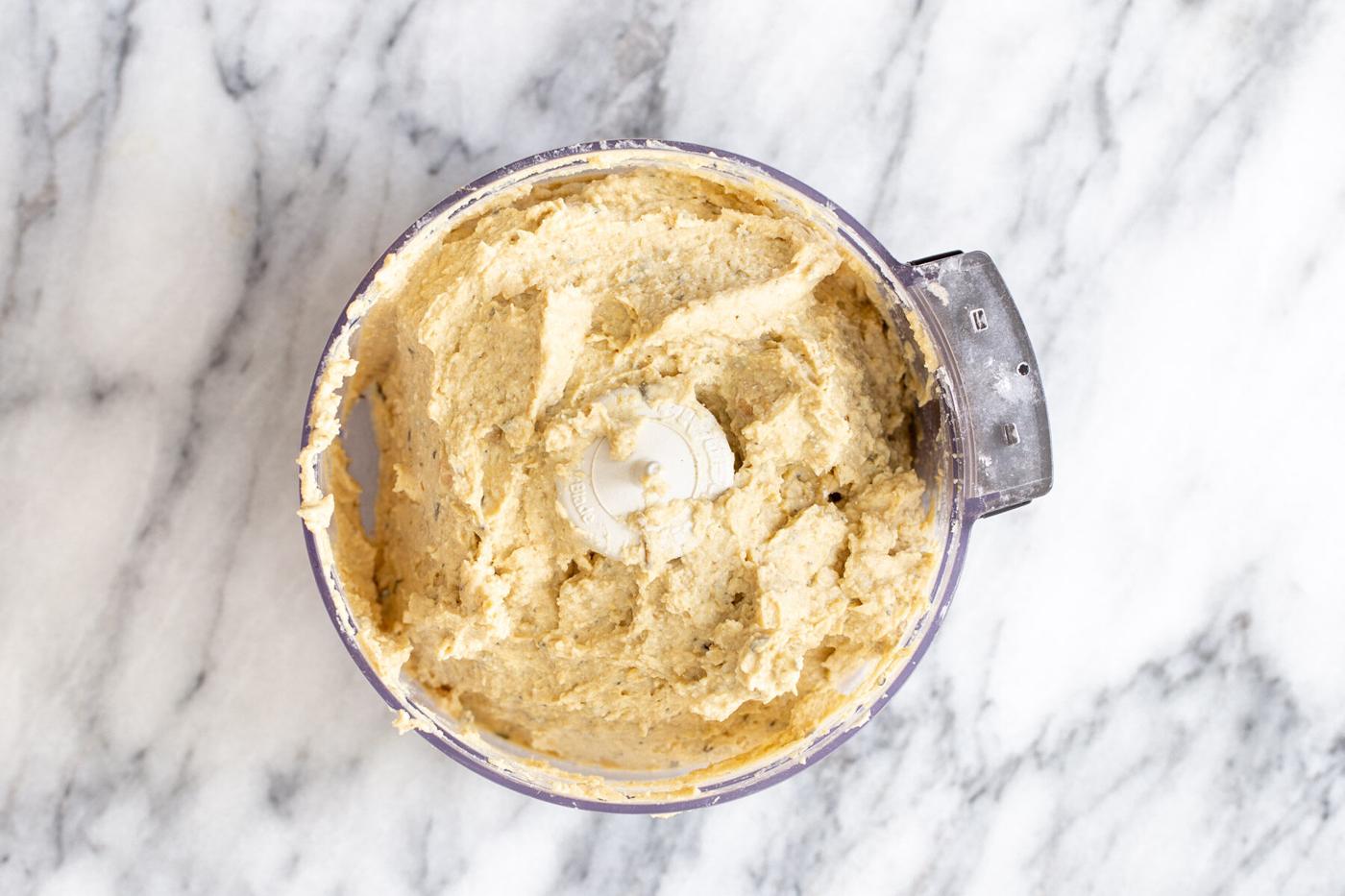 chickpea tofu mix in a food processor