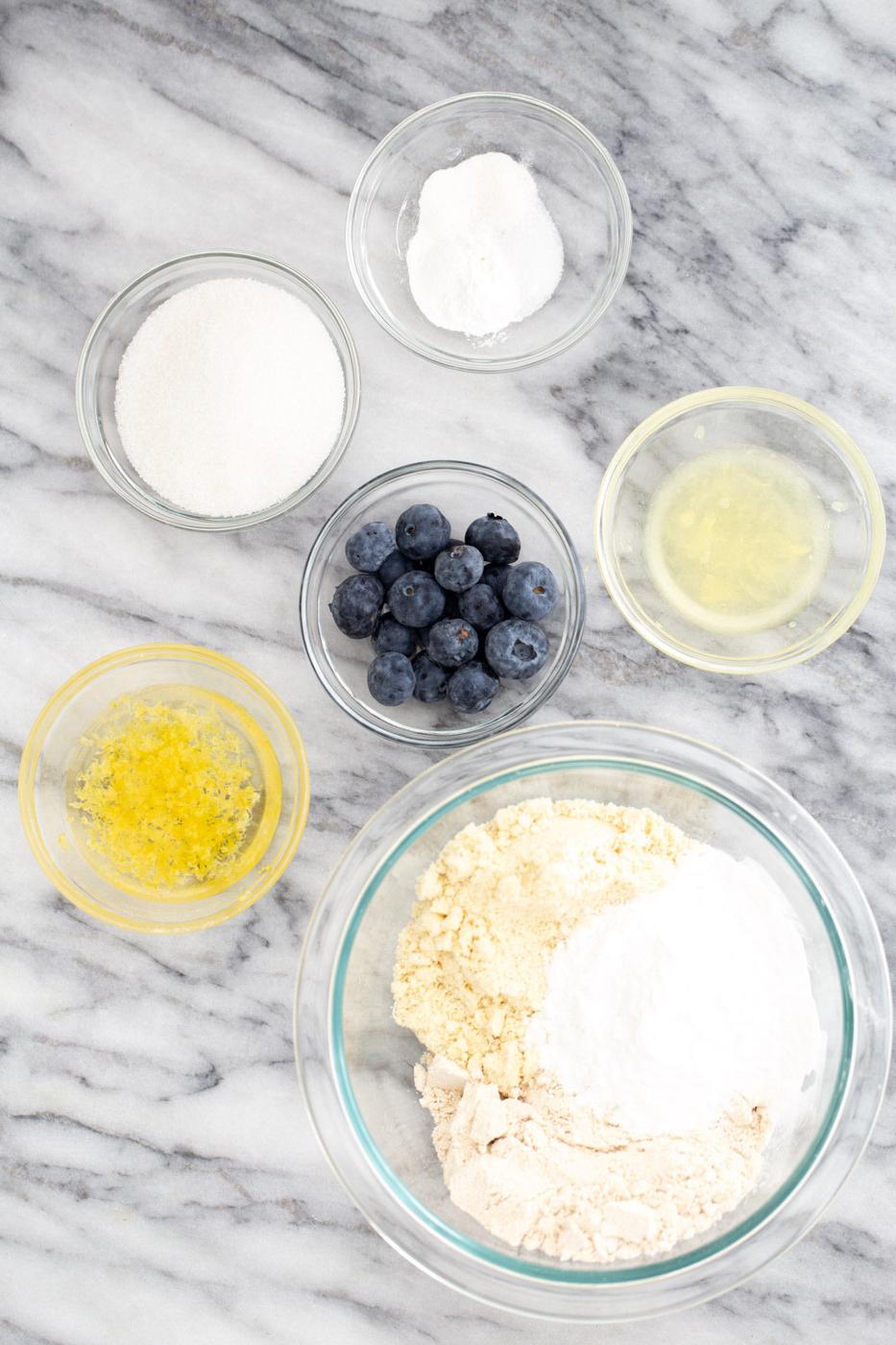 ingredients needed for making glutenfree vegan lemon blueberry waffles