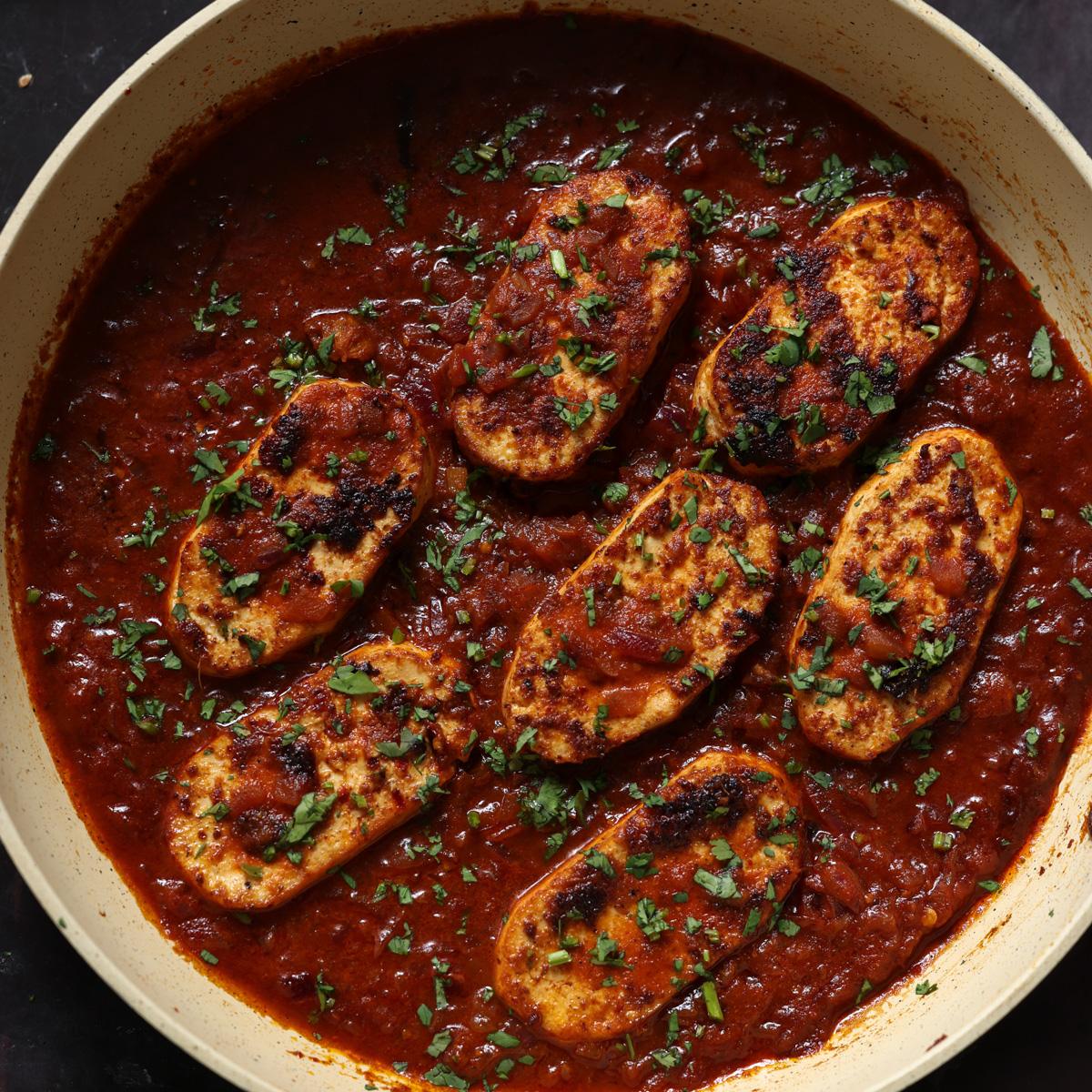 Goan Peri Peri Chicken – Tofu in Indian Chili Garlic Sauce (gluten-free, nut-free)