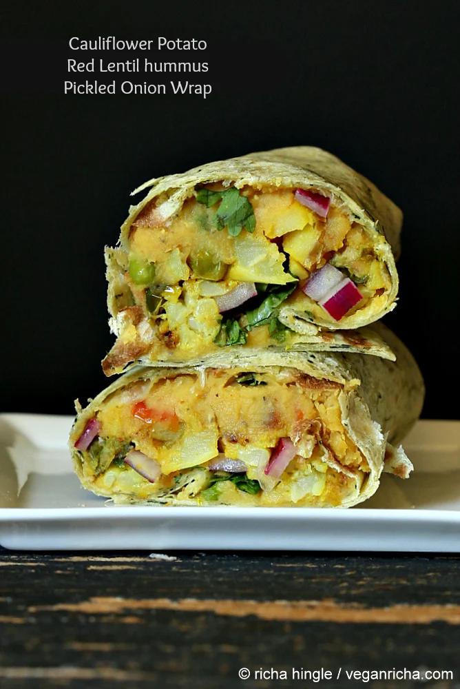 Gobi Aloo Wrap – Cauliflower, Potato & Toasted Red Lentil Vegan Hummus Wrap