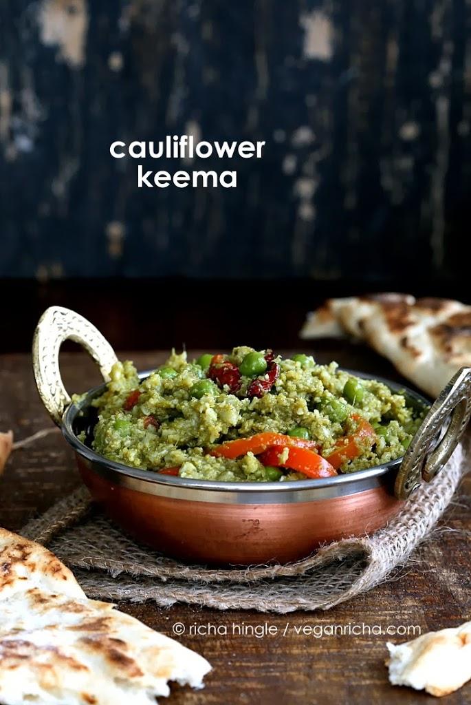 Gobi Mutter Keema – Minced Cauliflower and Peas in Cilantro Onion curry. Vegan Glutenfree Recipe