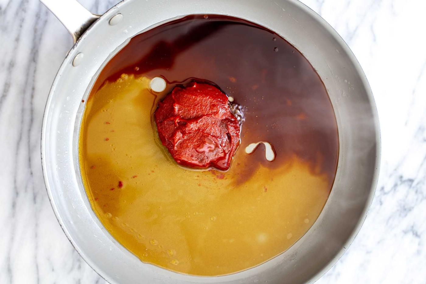 gochujang sauce ingredients in the pan before cooking