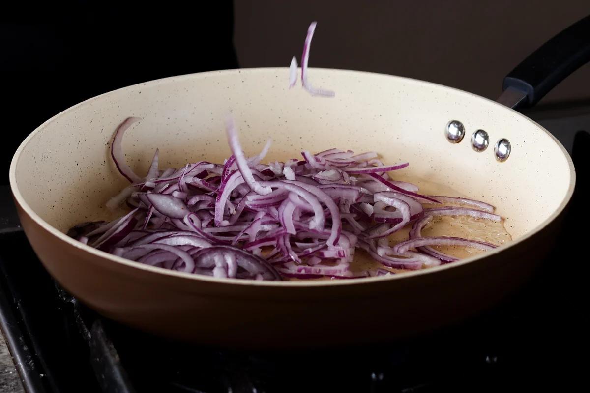 onions in the pan before cooking