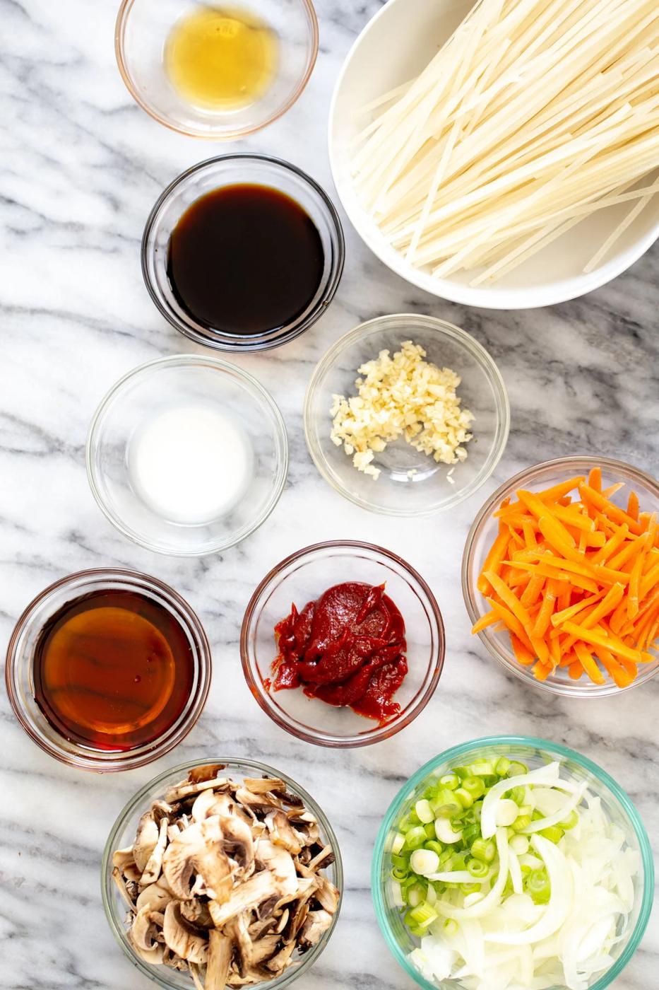 ingredients for Korean Gochujang Noodles