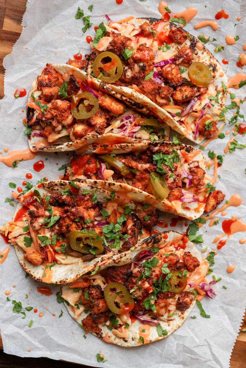 Gochujang Tacos with Yum Sauce Slaw