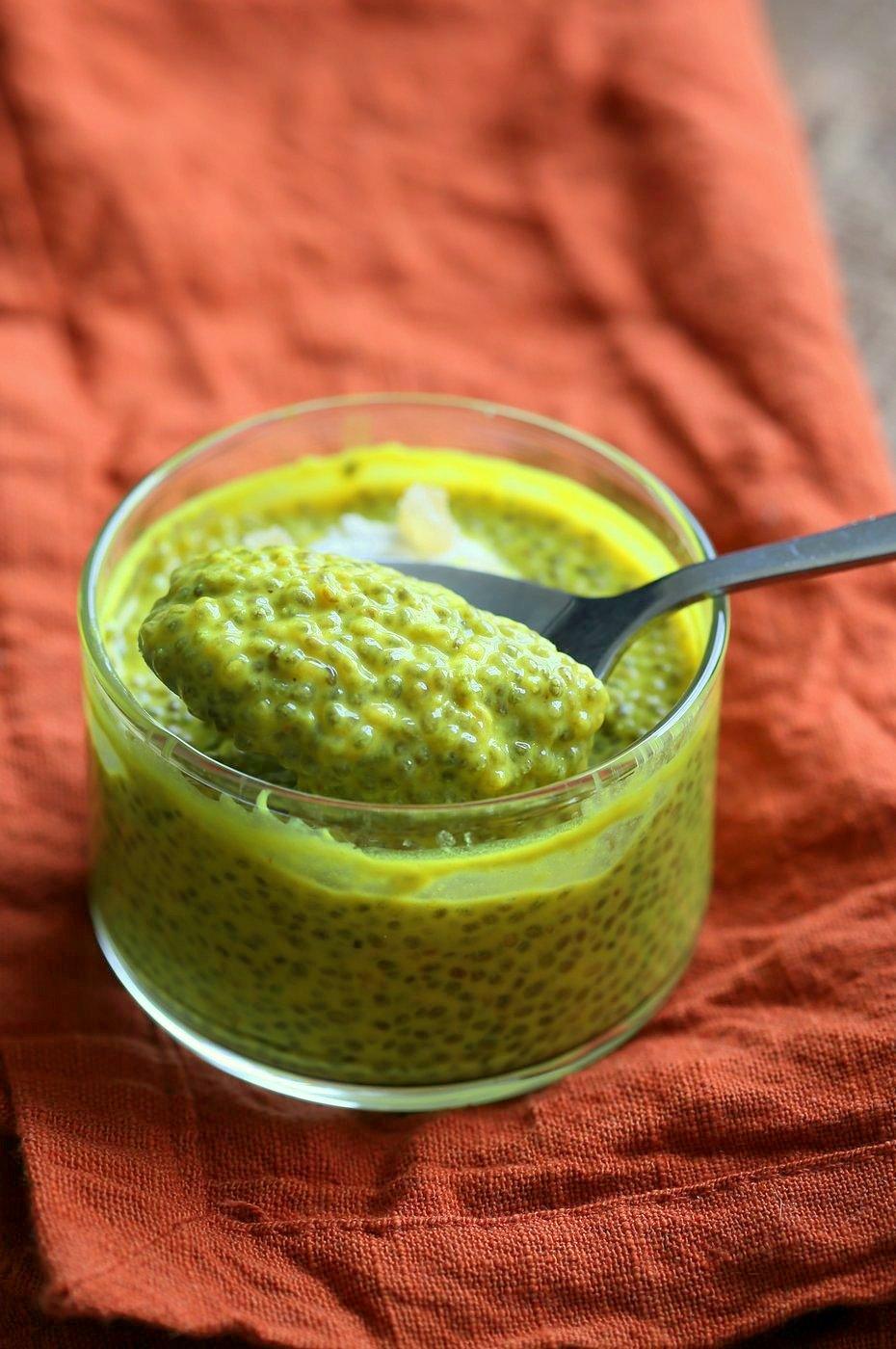 Golden Milk Chia Pudding. Turmeric Milk, spices and orange in this chia pudding makes an amazing breakfast. Vegan Gluten-free Nut-free Soy-free Recipe #veganricha | VeganRicha.com