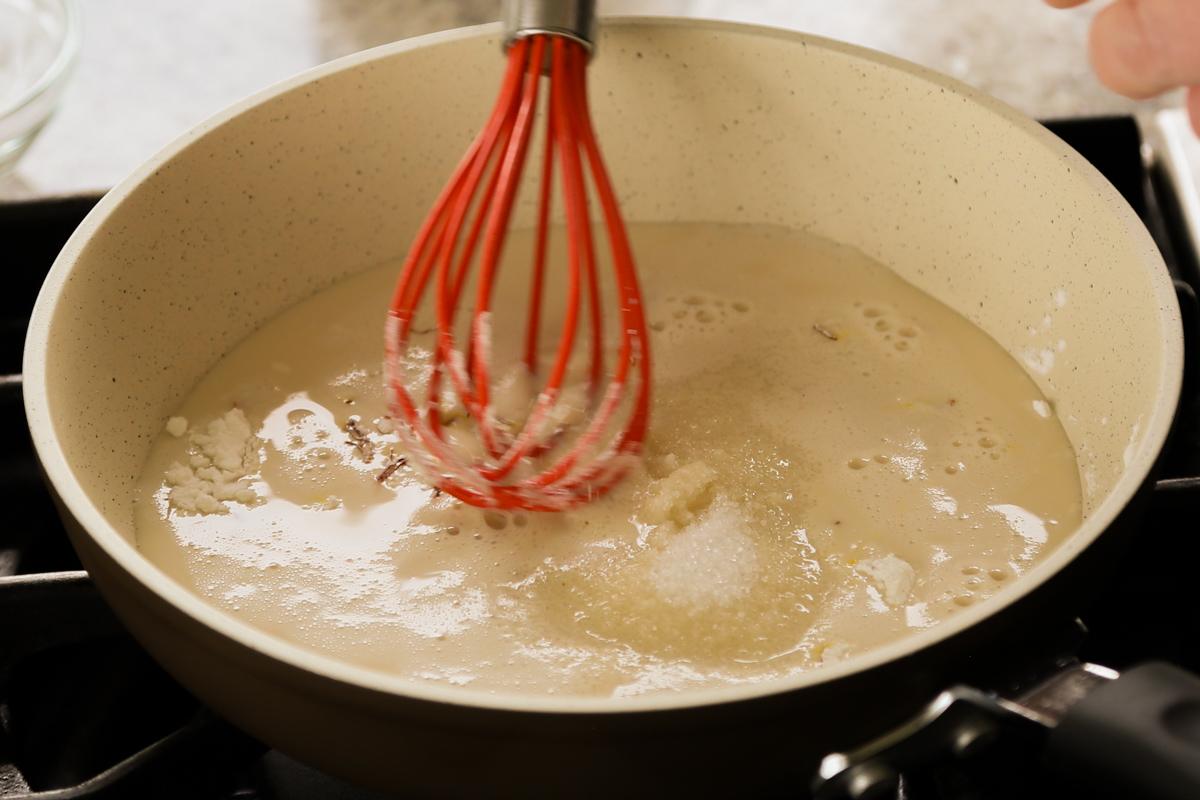 mixing the custard ingredients together