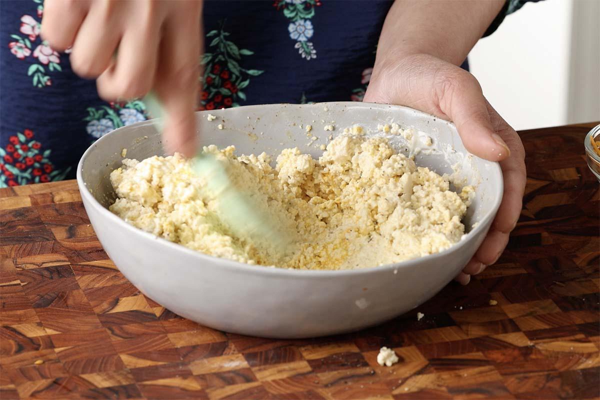 mixing up the tofu and seasonings