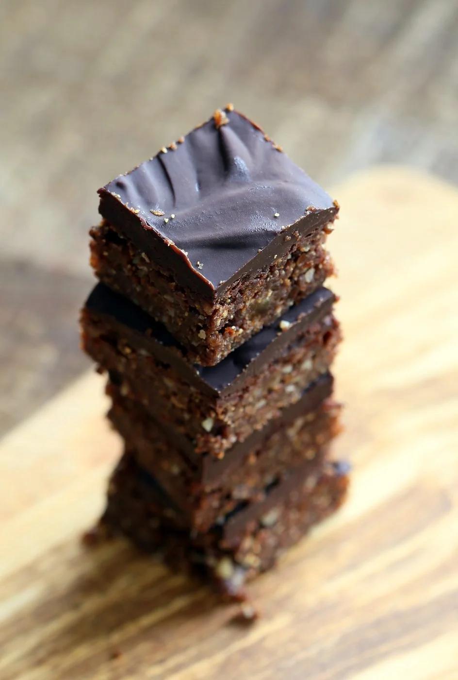 Hazelnut Walnut Brownies - No Bake Brownies with dates, roasted hazelnuts and walnuts. Easy Fudgy No Bake Vegan Brownies. No Bake Nutella Brownies. Vegan Gluten-free Recipe. | VeganRicha.com