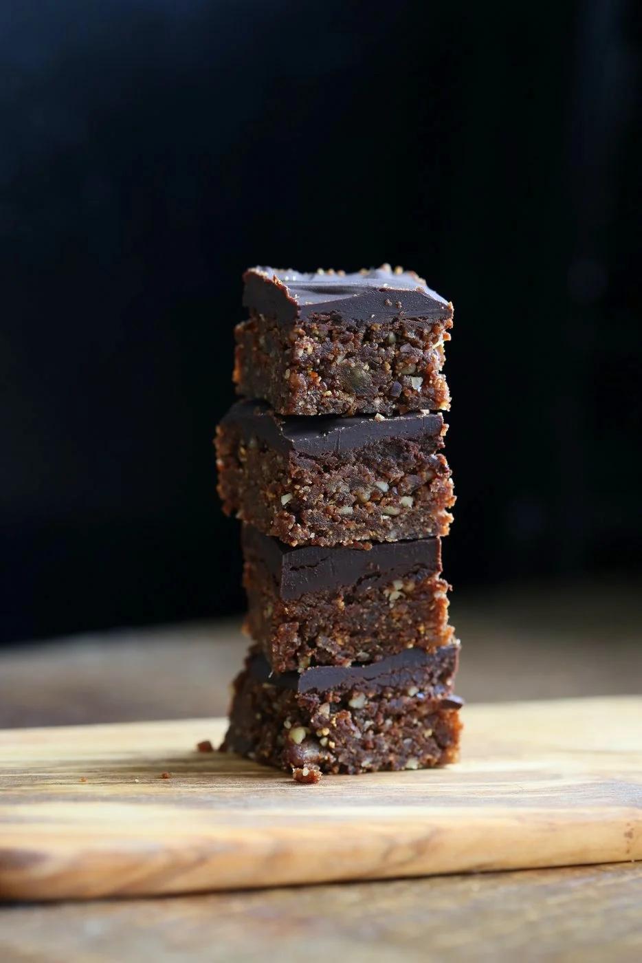 Hazelnut Walnut Brownies - No Bake Brownies with dates, roasted hazelnuts and walnuts. Easy Fudgy No Bake Vegan Brownies. No Bake Nutella Brownies. Vegan Gluten-free Recipe. | VeganRicha.com