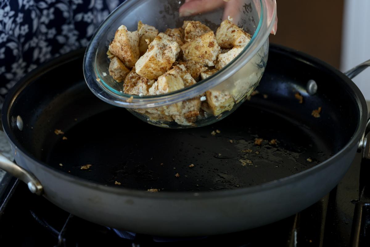 cooked tofu in a bowl