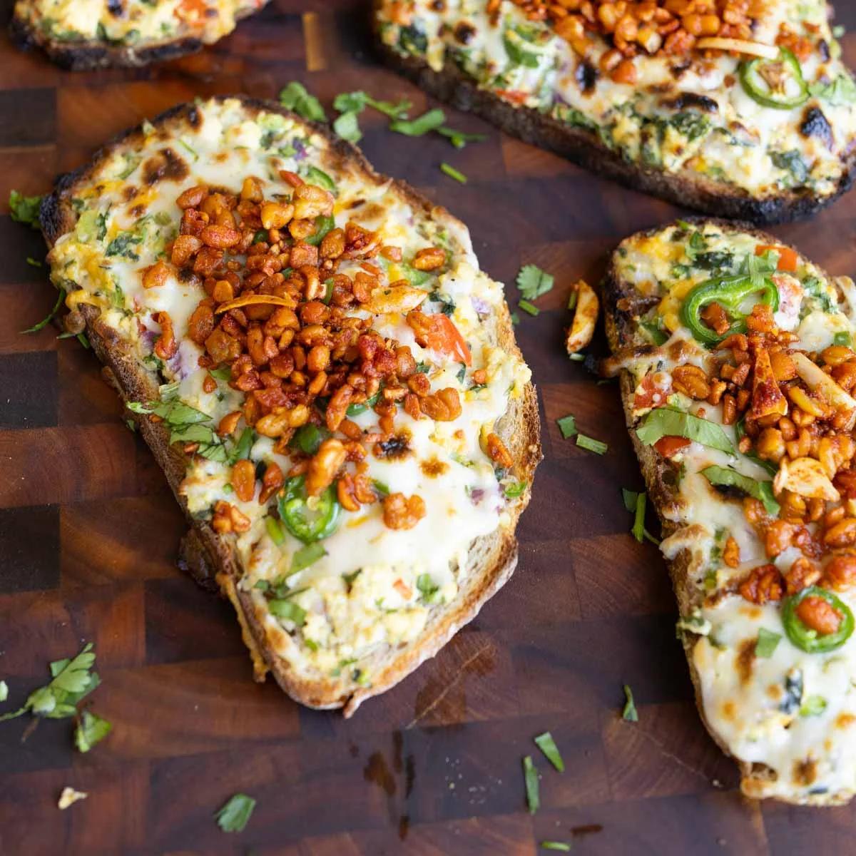 Chilli Cheese Toast with Crispy Lime Tempeh -High Protein