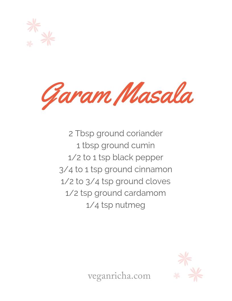 This quick Garam Masala spice blend takes 2 mins to make at home with everyday spices. Use it in Indian dishes, with roasted veggies, in soups, stews, cookies and more #veganricha