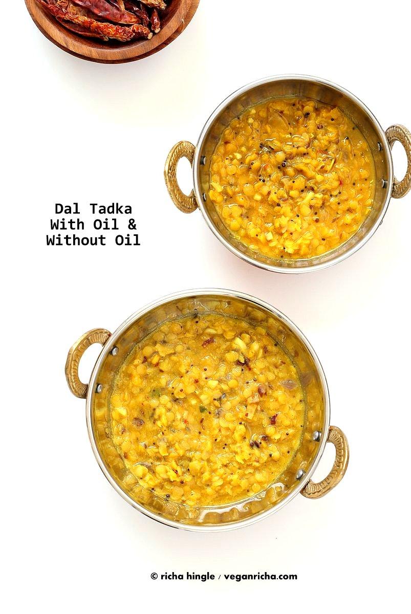 How to Cook Indian Food without Oil. Make Tadka/tempering, roast whole spices without Oil. How to make Dals, curries with no Oil. Oil-free Indian cooking | VeganRicha.com #vegan #Indian #Oilfree #Cooking