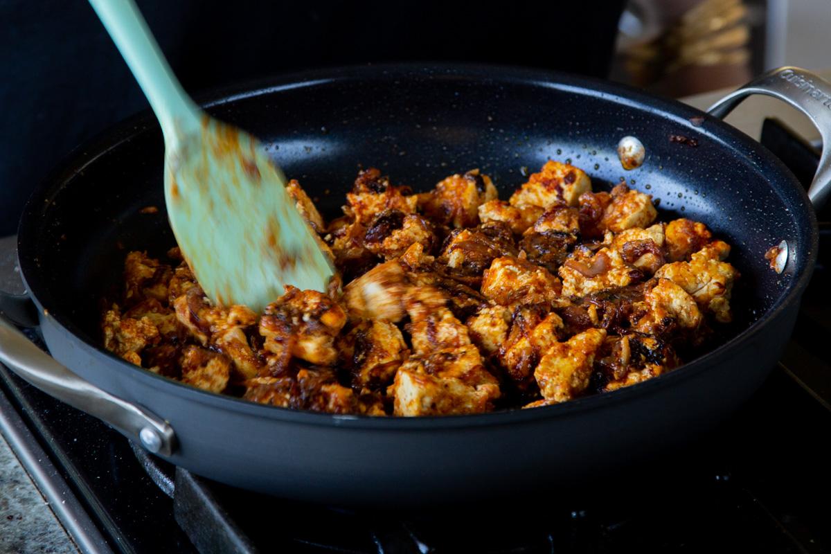 tofu mixture after cooking down