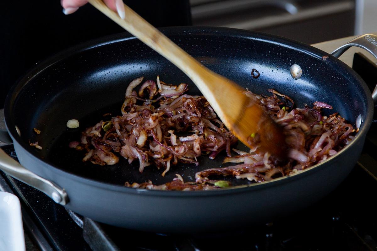 onion in the pan after cooking