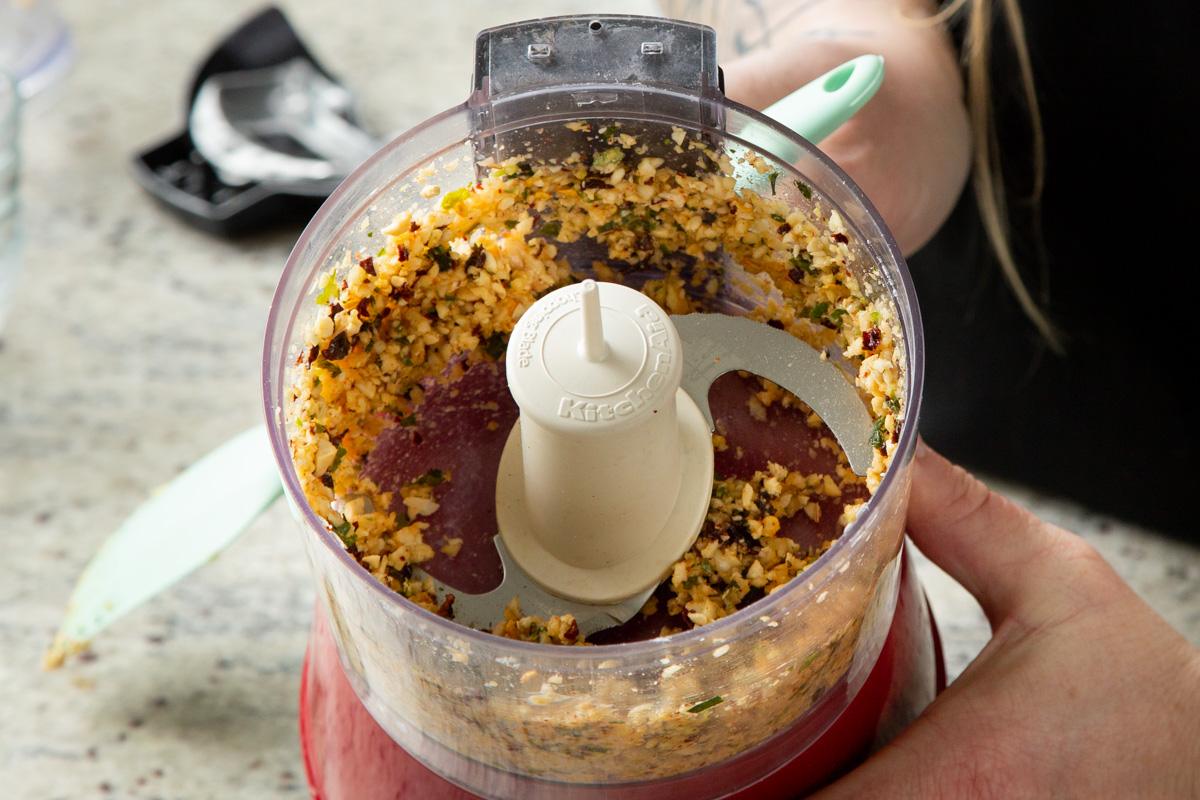 podi chutney ingredients in the food processor, before processing