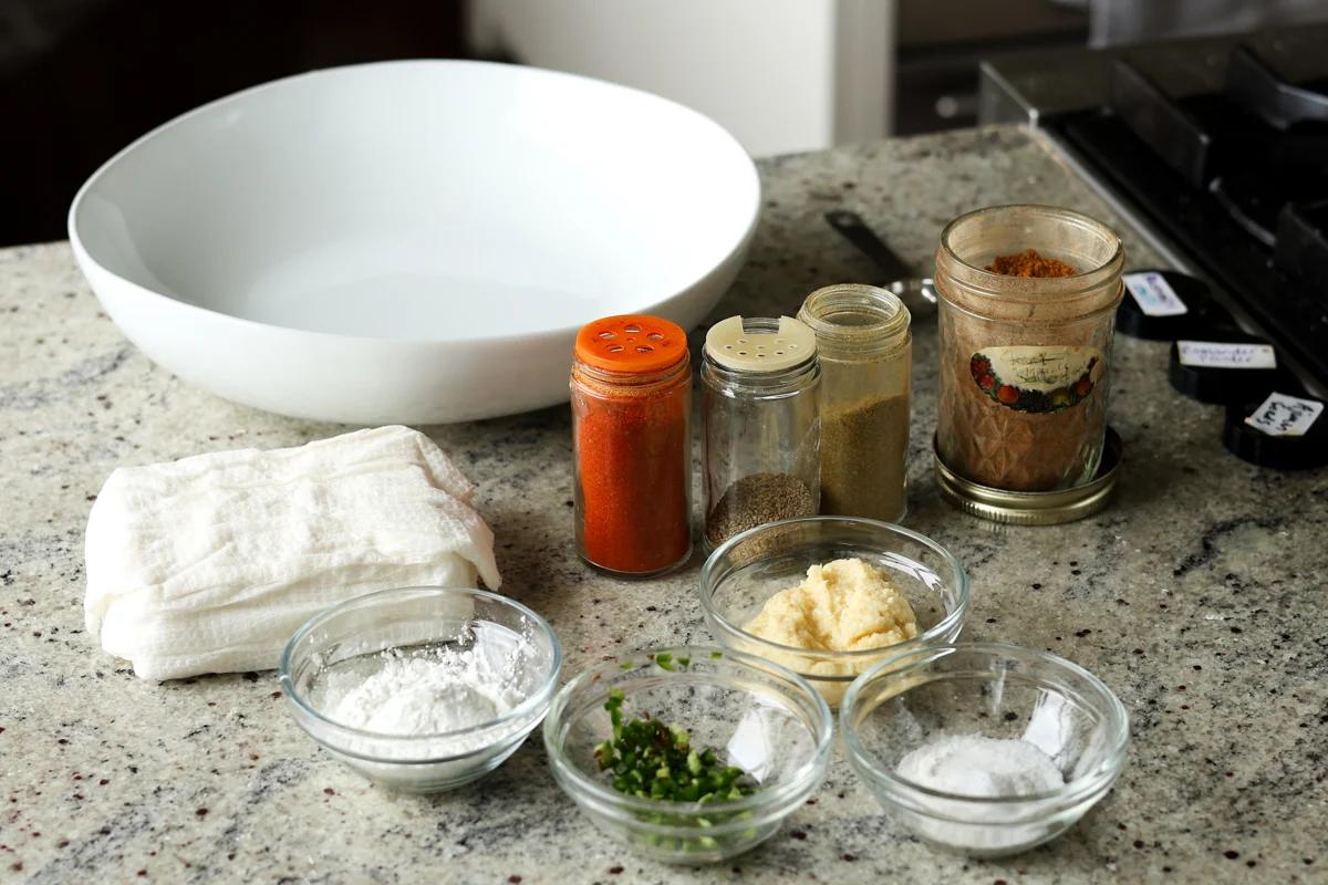 tofu Koliwada ingredients on the kitchen counter