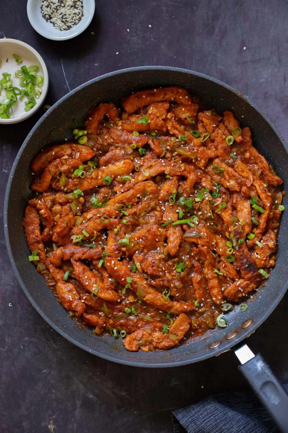 Indo Chinese Crispy Chicken with Soy curls(nut-free with gf and sf options)