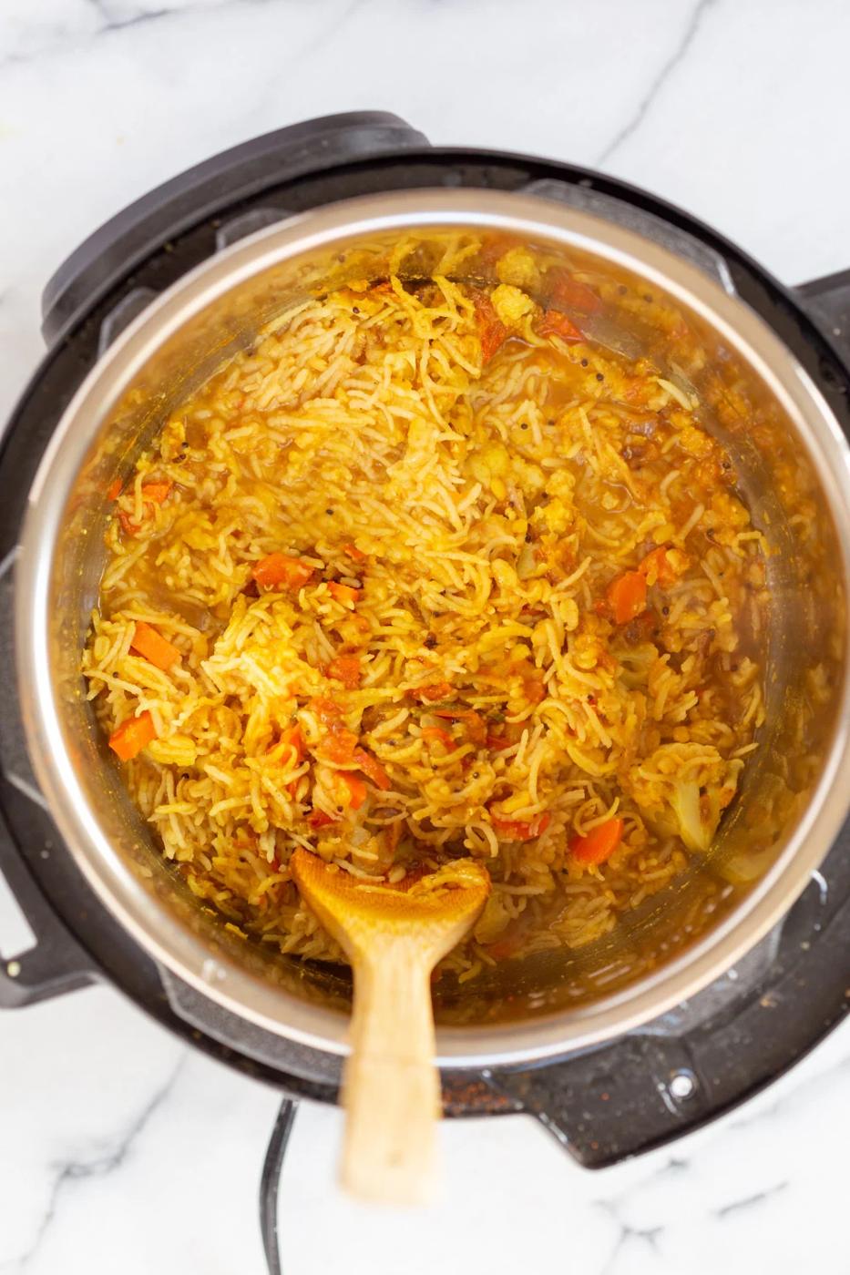 Kitchari simmering in an Instant Pot
