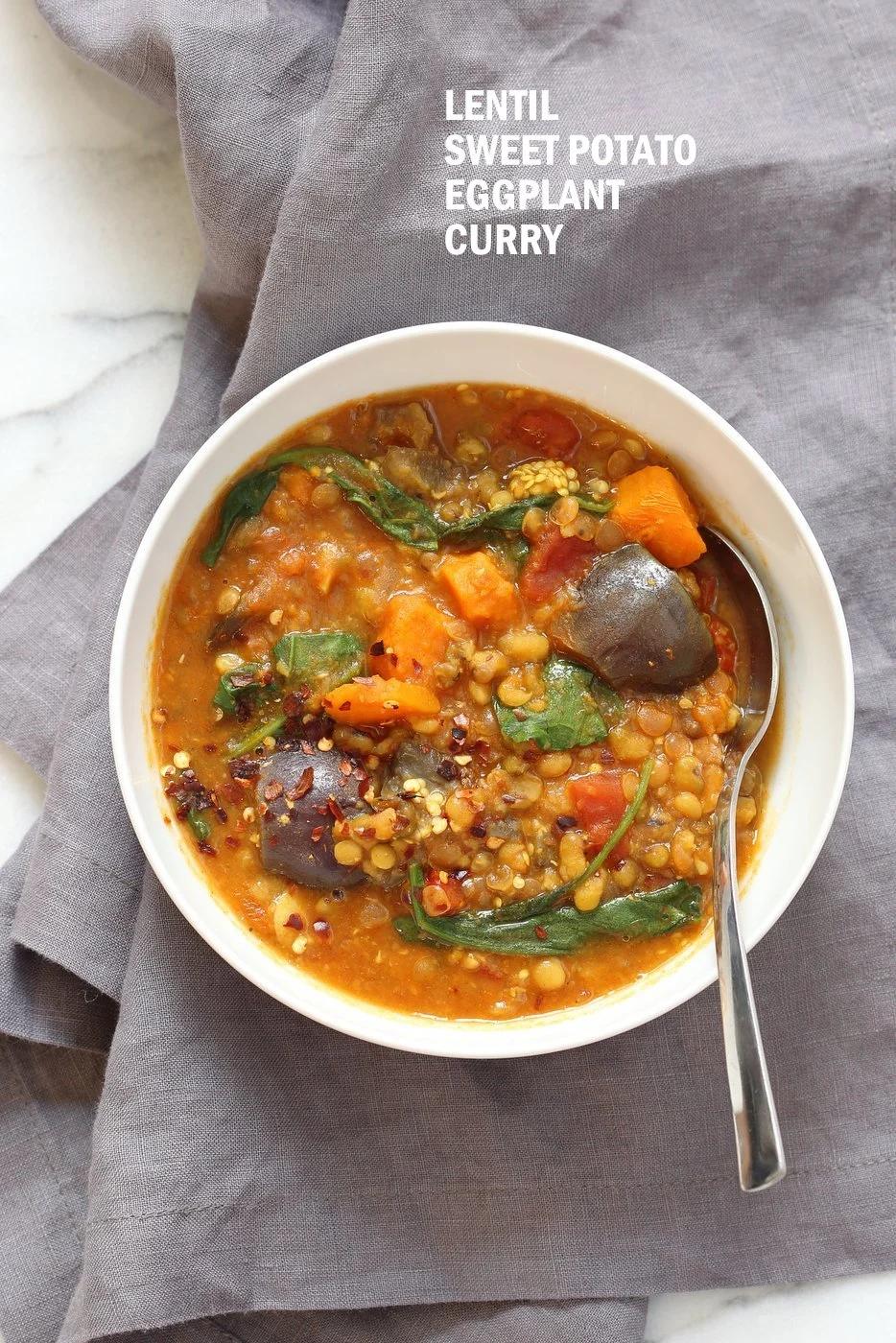 Instant Pot Eggplant Sweet Potato Lentil Curry