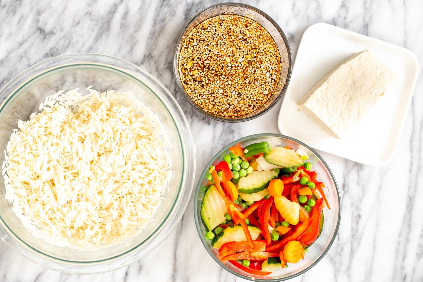 ingredients for making Instant Pot Teriyaki Fried Rice