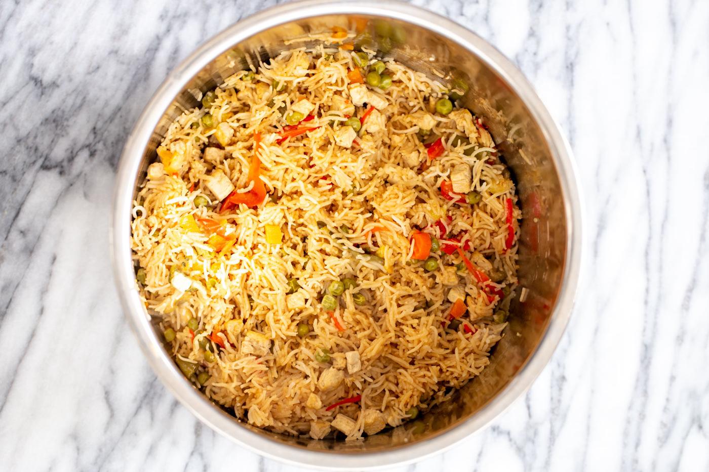 vegan teriyaki fried rice in an Instant Pot