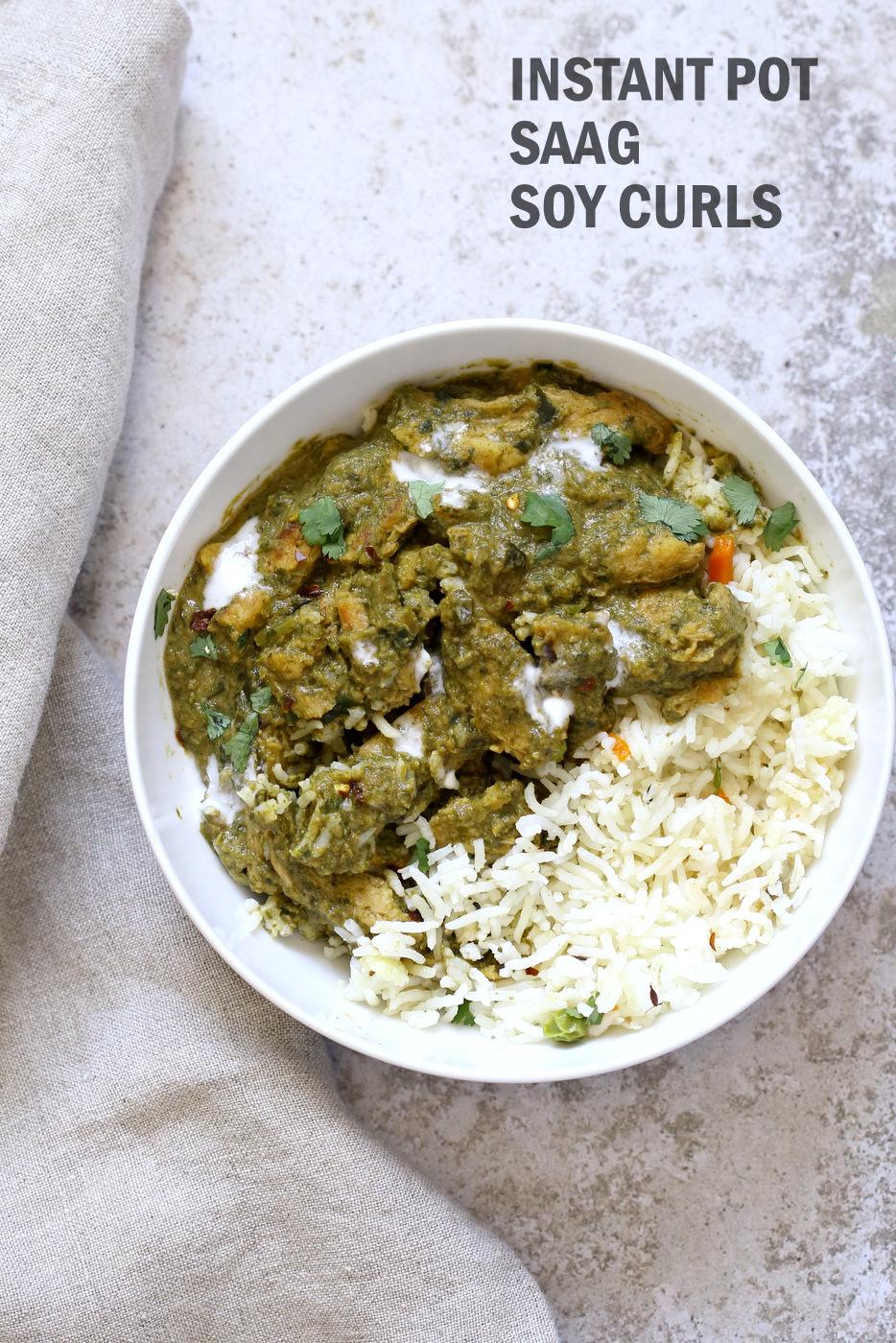Instant Pot Vegan Chicken Saag – Soy Curls in Spinach Sauce