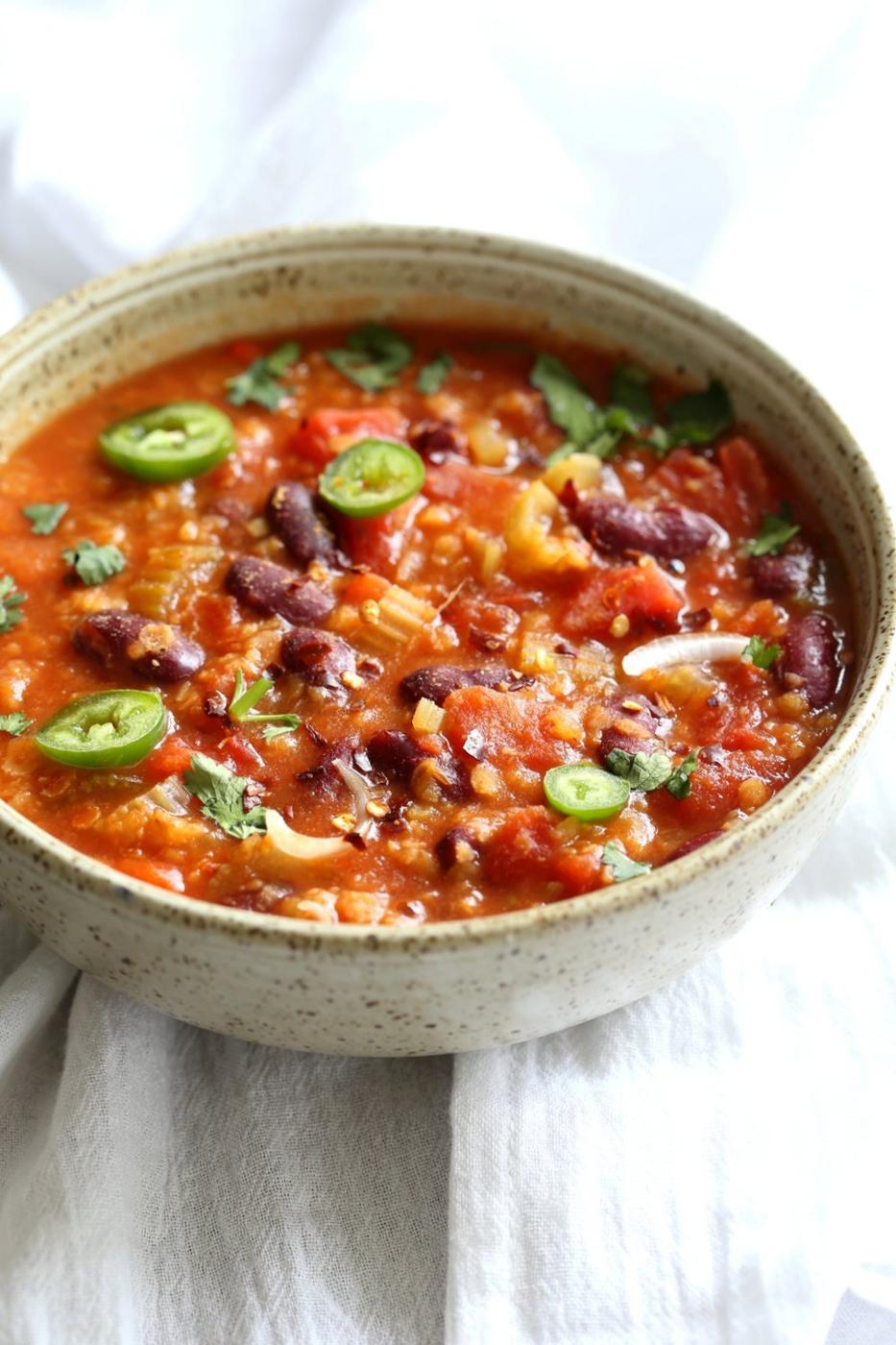 Instant Pot Vegan Chili in a Bowl side view