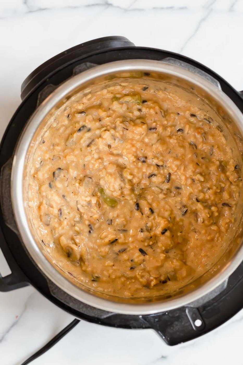Vegan Wild Rice Mushroom Soup made in a Pressure Cooker. Instant Pot Mushroom soup. Creamy 1 Pot Winter meal. #VeganRicha #Vegan #Glutenfree #Soyfree #Recipe