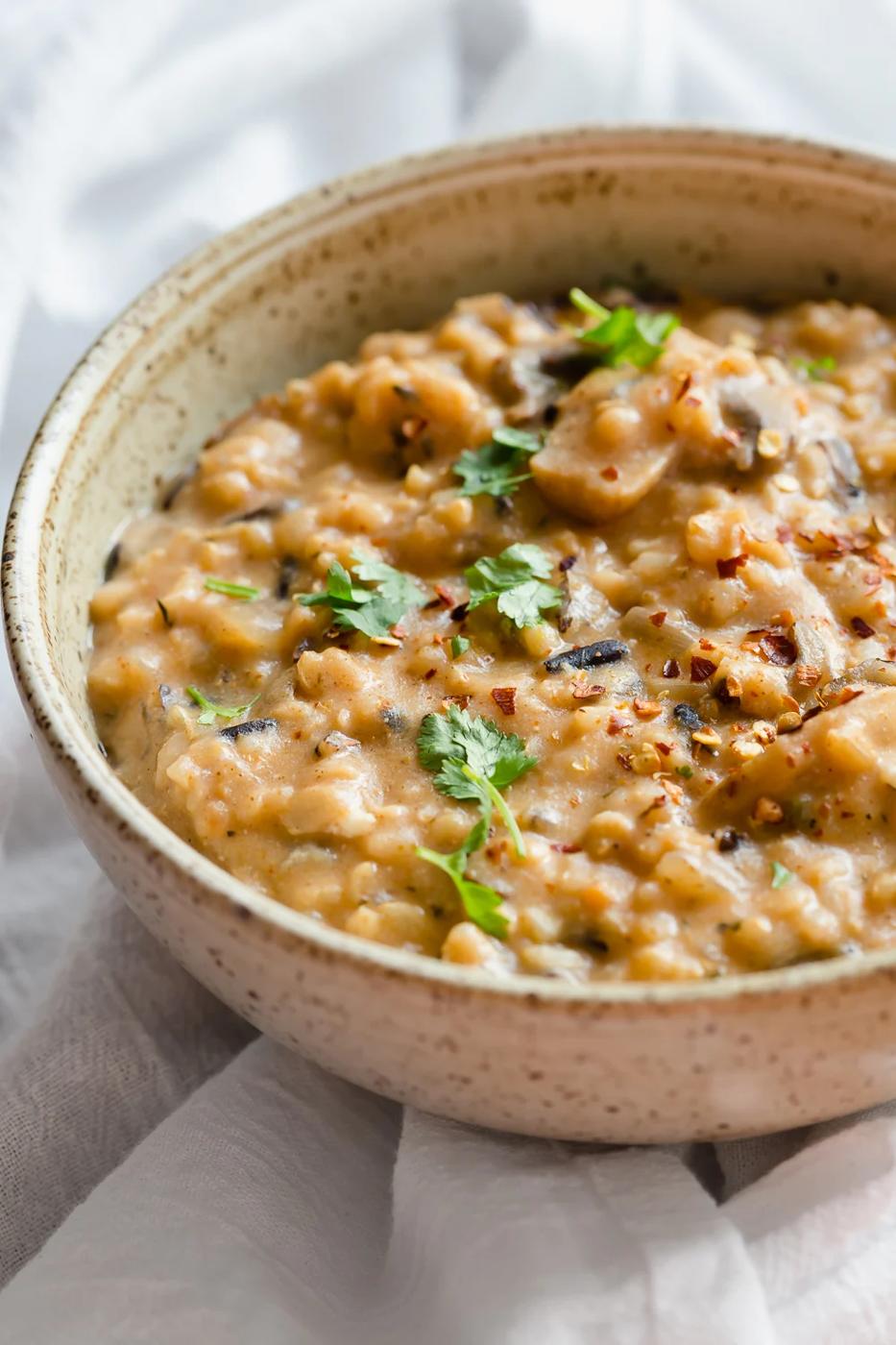 Vegan Wild Rice Mushroom Soup made in a Pressure Cooker. Instant Pot Mushroom soup. Creamy 1 Pot Winter meal. #VeganRicha #Vegan #Glutenfree #Soyfree #Recipe