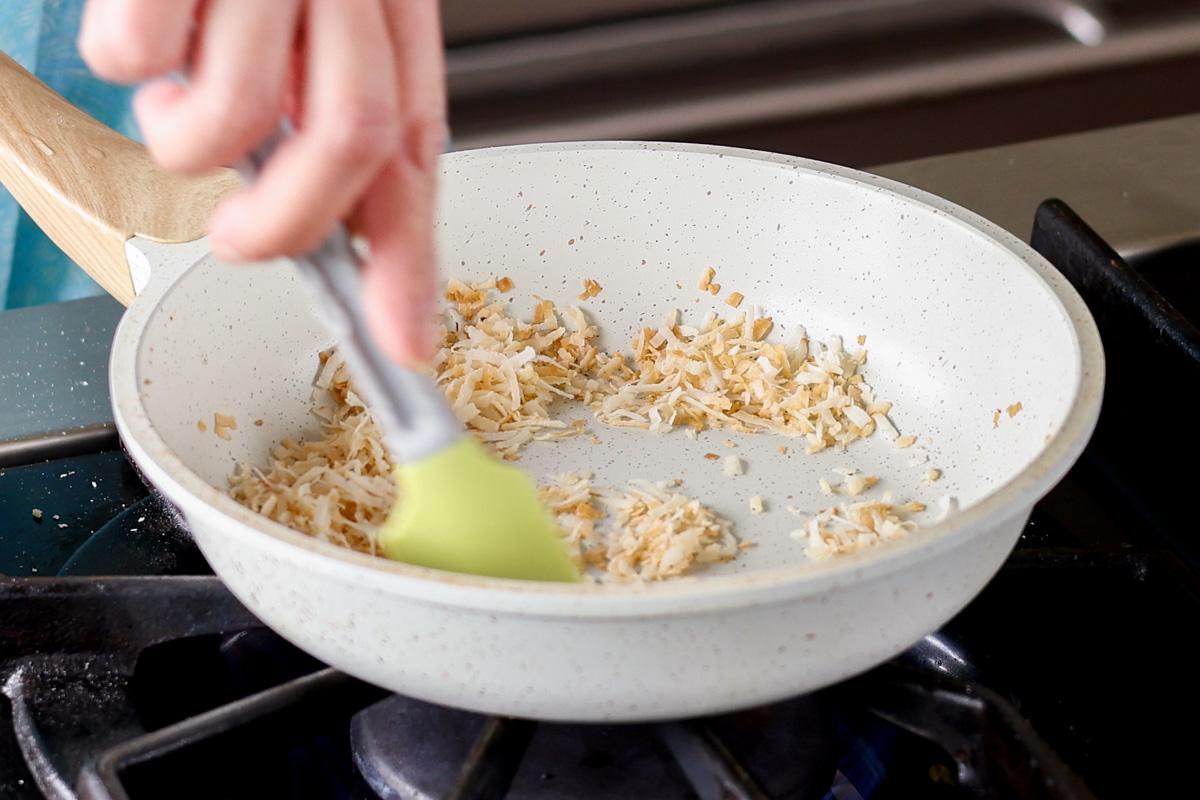 toasted coconut in the pan
