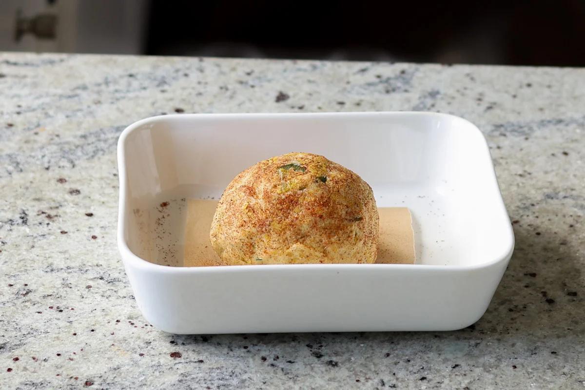 alapeno popper cheese ball dough in the baking pan
