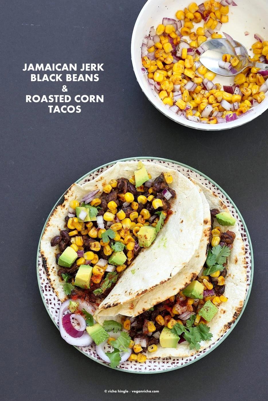 Jamaican Jerk Black Bean Tacos with Roasted Corn Salsa