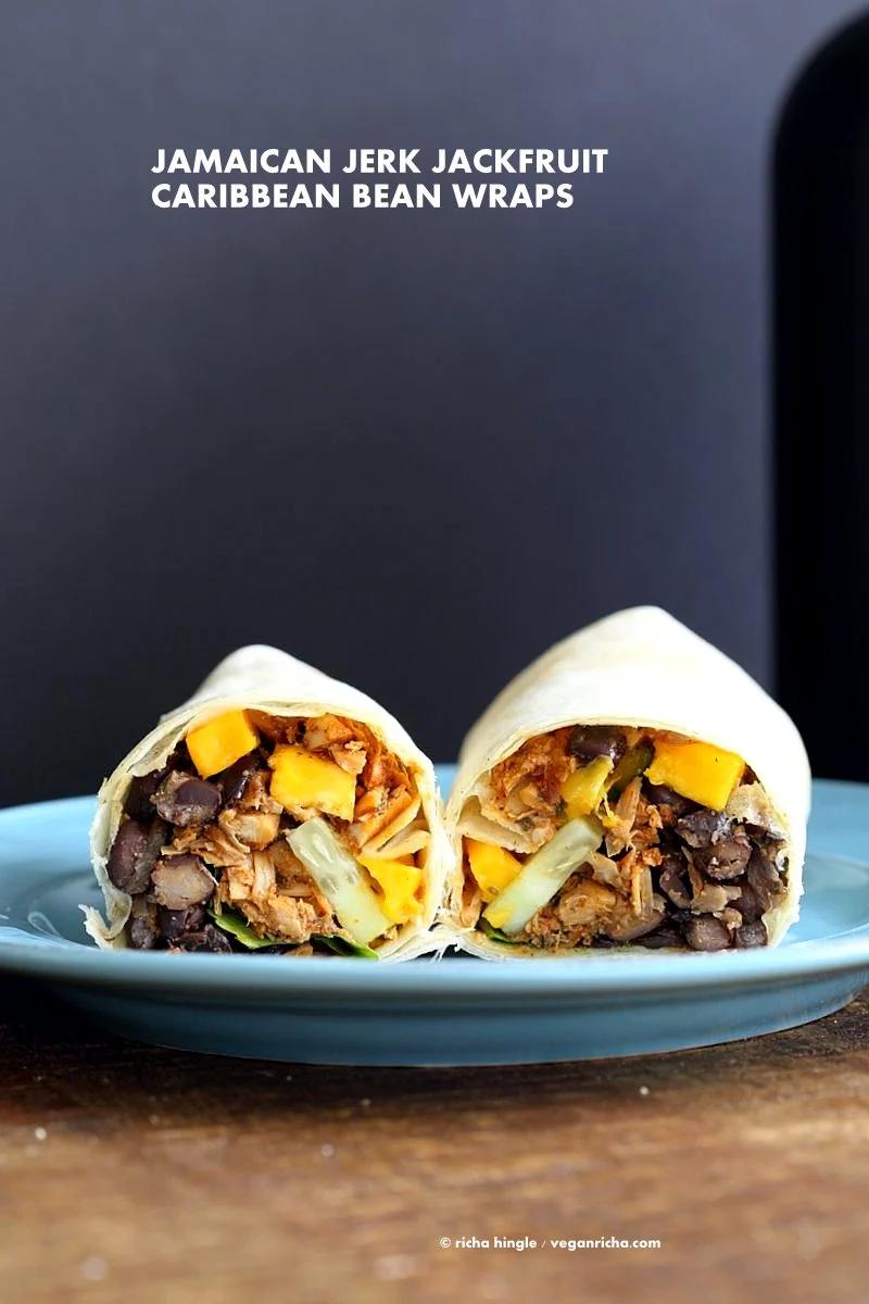 Jamaican Jerk Jackfruit Caribbean Black Bean Mango Wraps