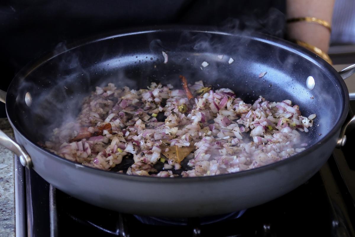 cooked onion and spices in the pan