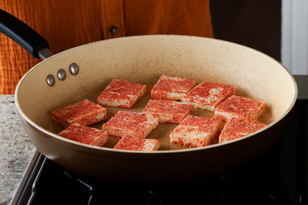 tofu in the pan before cooking