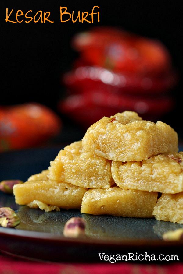 Vegan Kesar Burfi – Almond Semolina Fudge flavored with Saffron
