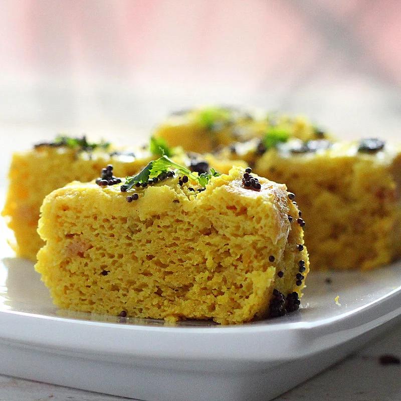 Khaman Dhokla – chickpea flour steamed savory snack cakes. glutenfree vegan