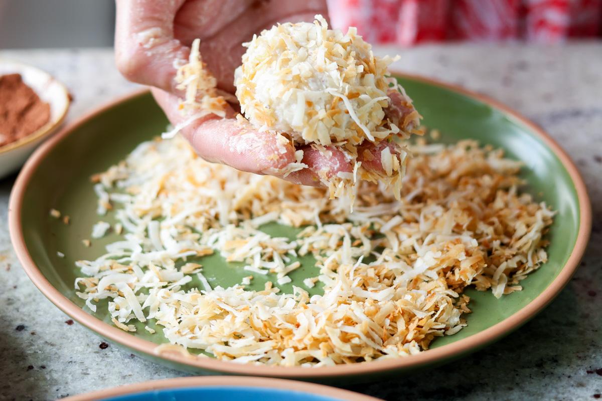 rice truffle coated in toasted coconut