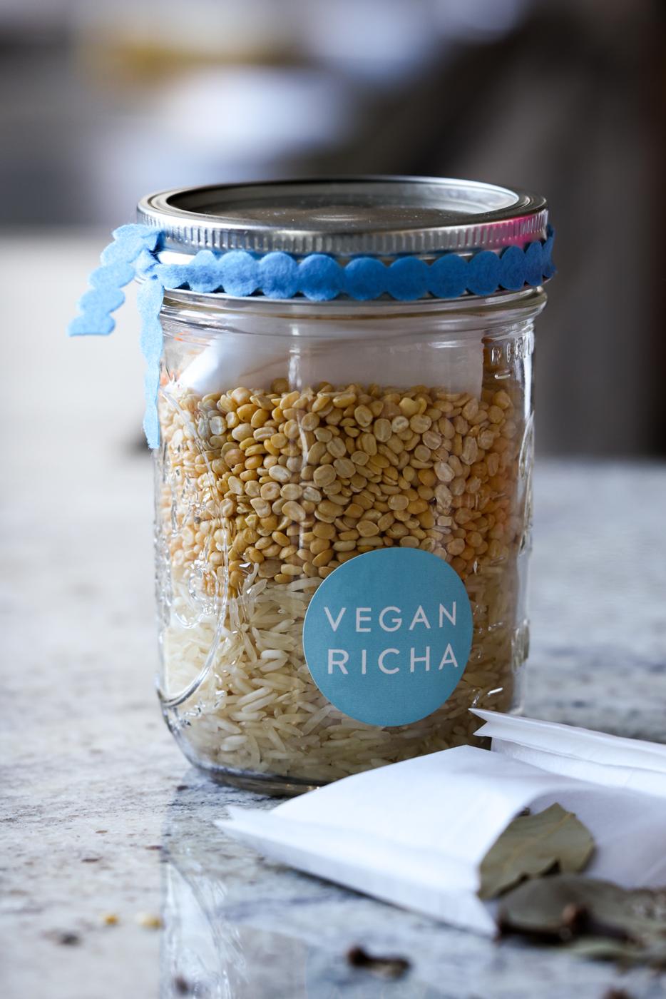 khichdi in a jar with a Pitzn sticker and ribbon