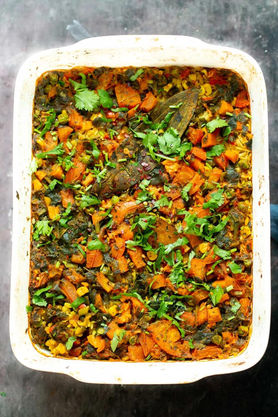 freshly baked lentil rice casserole